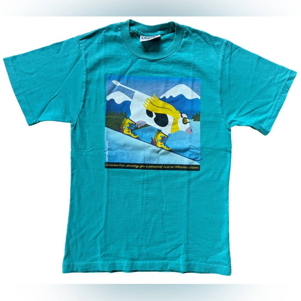 Cows Vintage 1990's Skiing Blue Small T-Shirt
